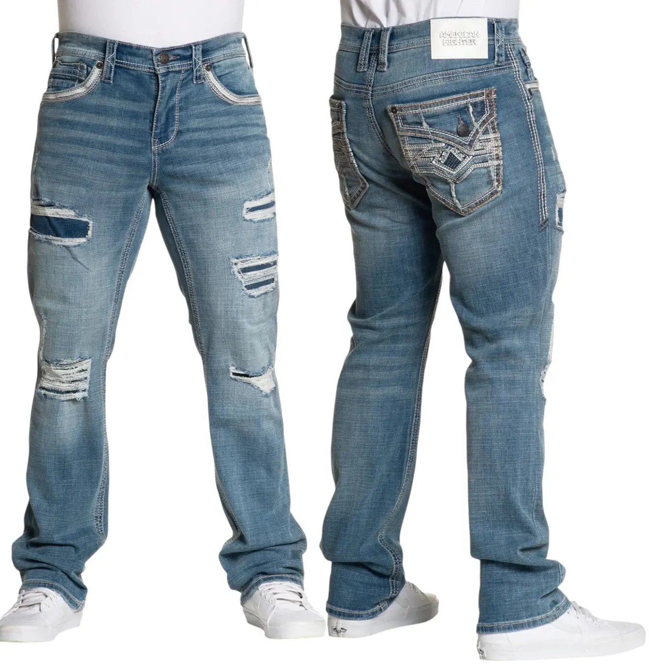 American Fighter Men's Denim Jeans - Mensfashion, Casual, Plain, Mid Waist, All Seasons Striker Graham Style with 30" Inseam, Cotton Blend, Relaxed, Cold Wash
