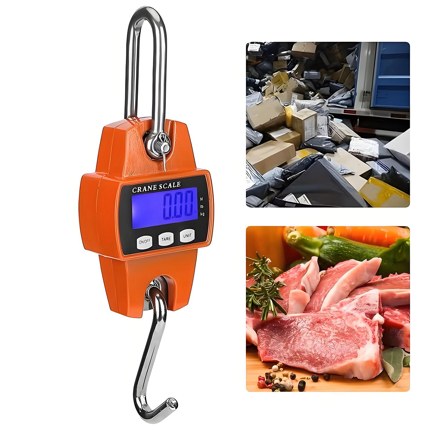 660LB/300KG Heavy Duty Digital Crane Scale - Industrial Compact LCD Metal Hanging Scale with Aluminum Body & Stainless Steel Hook for Garage, Farm, Hunting, Fishing & More (Orange) detail 3