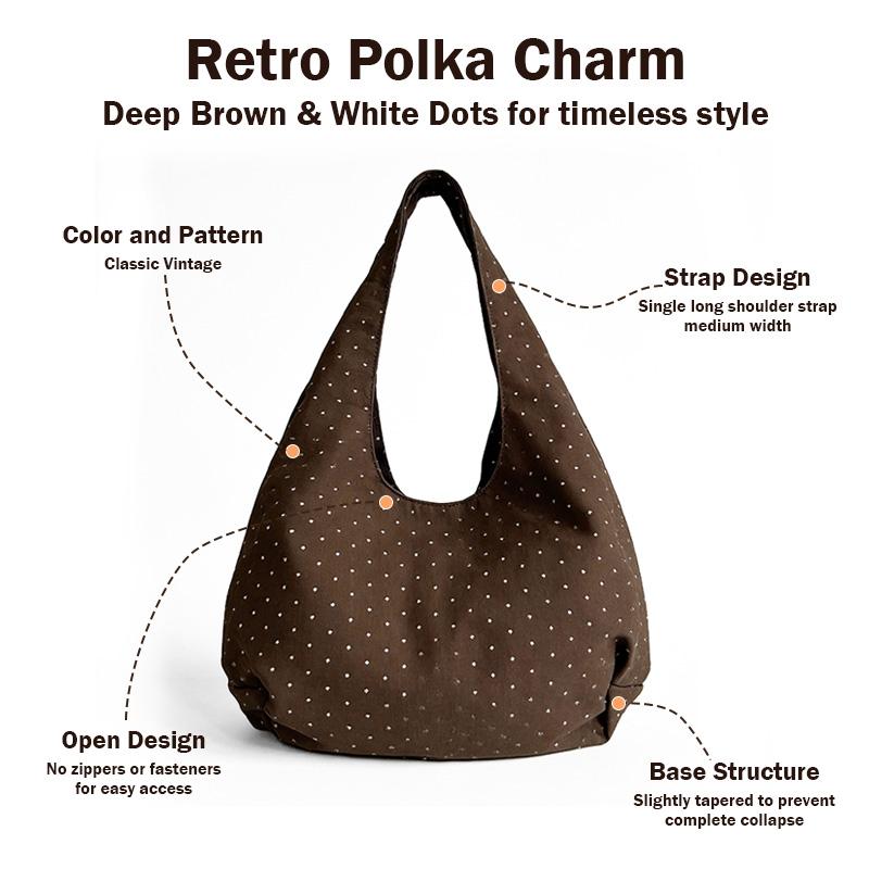 Star Polka Dot Canvas Tote Bag for Women Large Capacity Shoulder Bag with Magnetic Snap for Daily Commute School Casual Outings