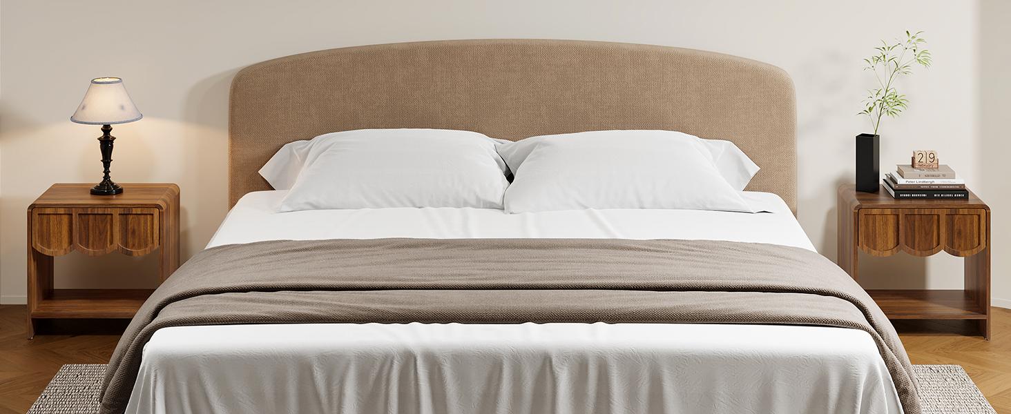 Giratree Small Night Stand, Mid Century Modern Farmhouse Wood Nightstand with Wave Panel Drawer, Bed Side End Table for Small Space, Living Room