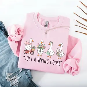 Just A Spring Goose Sweatshirt, Cute Goose Spring T-Shirt, Vintage Farm Duck Sweater, Easter Goose Pullover, Goose Crewneck Gift