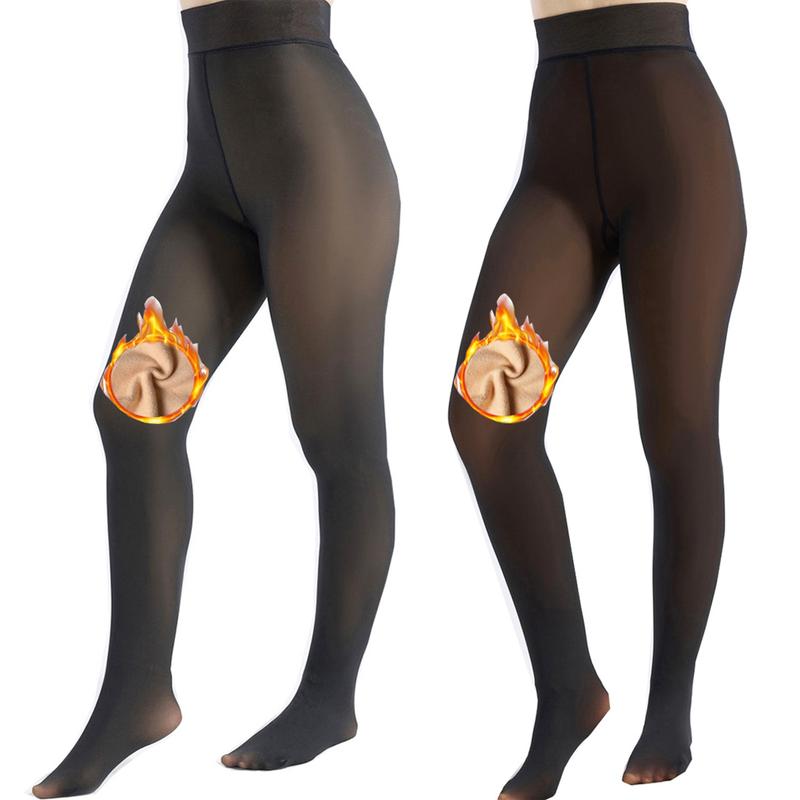EOJN Womens Fleece lined Tights, Ladies Warm Pantyhose Leggings Thick translucent Stretchy Winter stockings For Women Minimalist Warm-lined Basic Tights Slim,Everyday fashion,2 Pcs