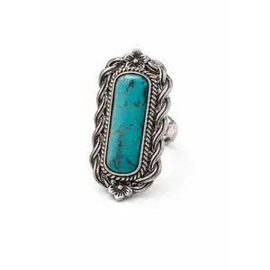 Wildflower Canyon Turquoise Ring - Western Statement Piece with Vibrant Stone & Intricate Silver-Tone Frame for Modern Cowgirls