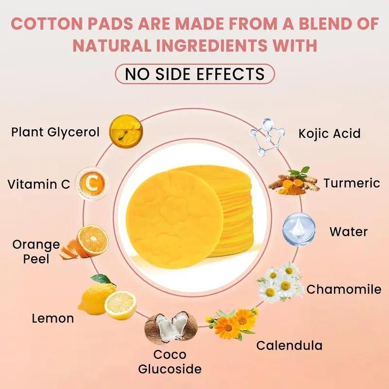 50pcs Curcuma Turmeric Cleansing Cotton Pads, Gentle Refreshing Type, Deep Cleanse Pores & Remove Oil, Suitable for Oily/mixed Skin, Cleansing Facial Wipes