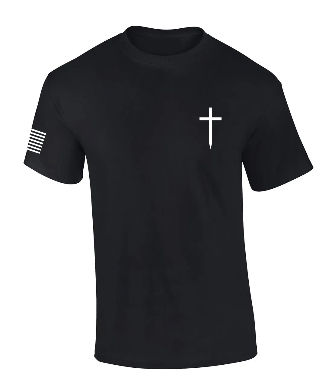 Mens Christian Shirt Faith Cross Crest American Flag Sleeve T-shirt Graphic Tee