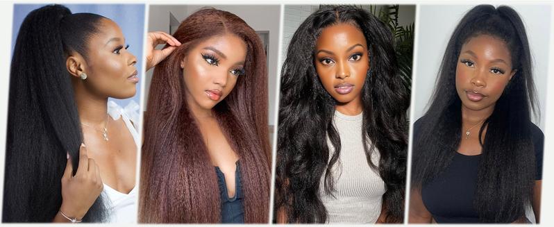 Megeen Human Hair Yaki Straight Bundles 12A 100% Human Hair Natural Black Human Hair Extensions Kinky Straight Full and Thick Remy Hair Bundles Brazilian Hair Weave