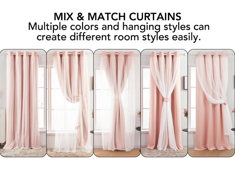 Deconovo Sheer Overlay Blackout Curtains（2 Panels, Double Layer）for Bedroom, Grommet Thermal Insulated Curtains with 2 Tie Backs living curtains