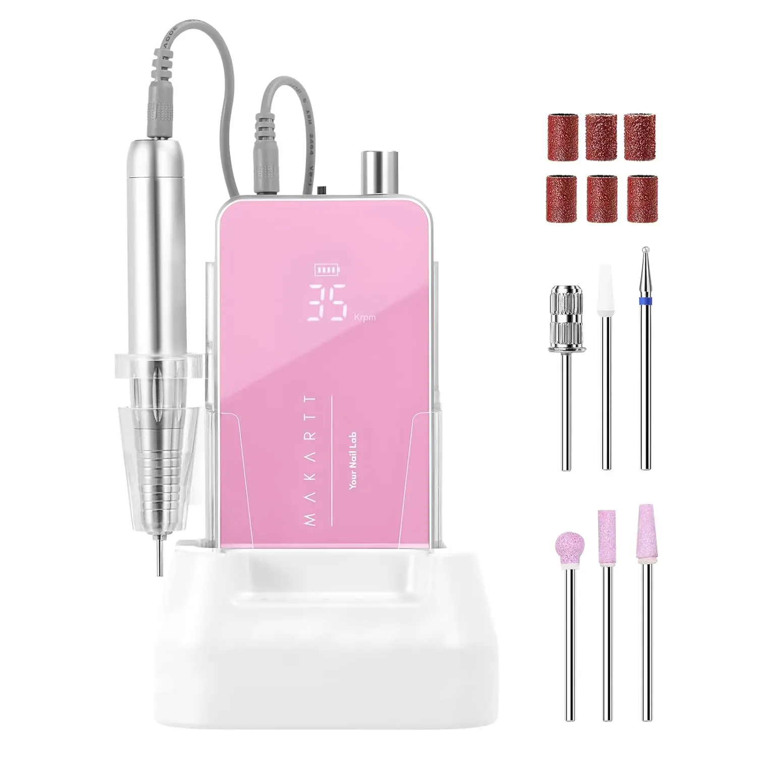 Makartt Professional Nail Drill, Nouvella 35000RPM Electric Nail Filer Machine with Coreless Motor for Acrylic Gel Nail, Rechargeable Efile with Nail Drill Bit Set, Manicure Salon Home DIY Use, Pink Nail Care Nail Art,New Year Best Gift Cutics