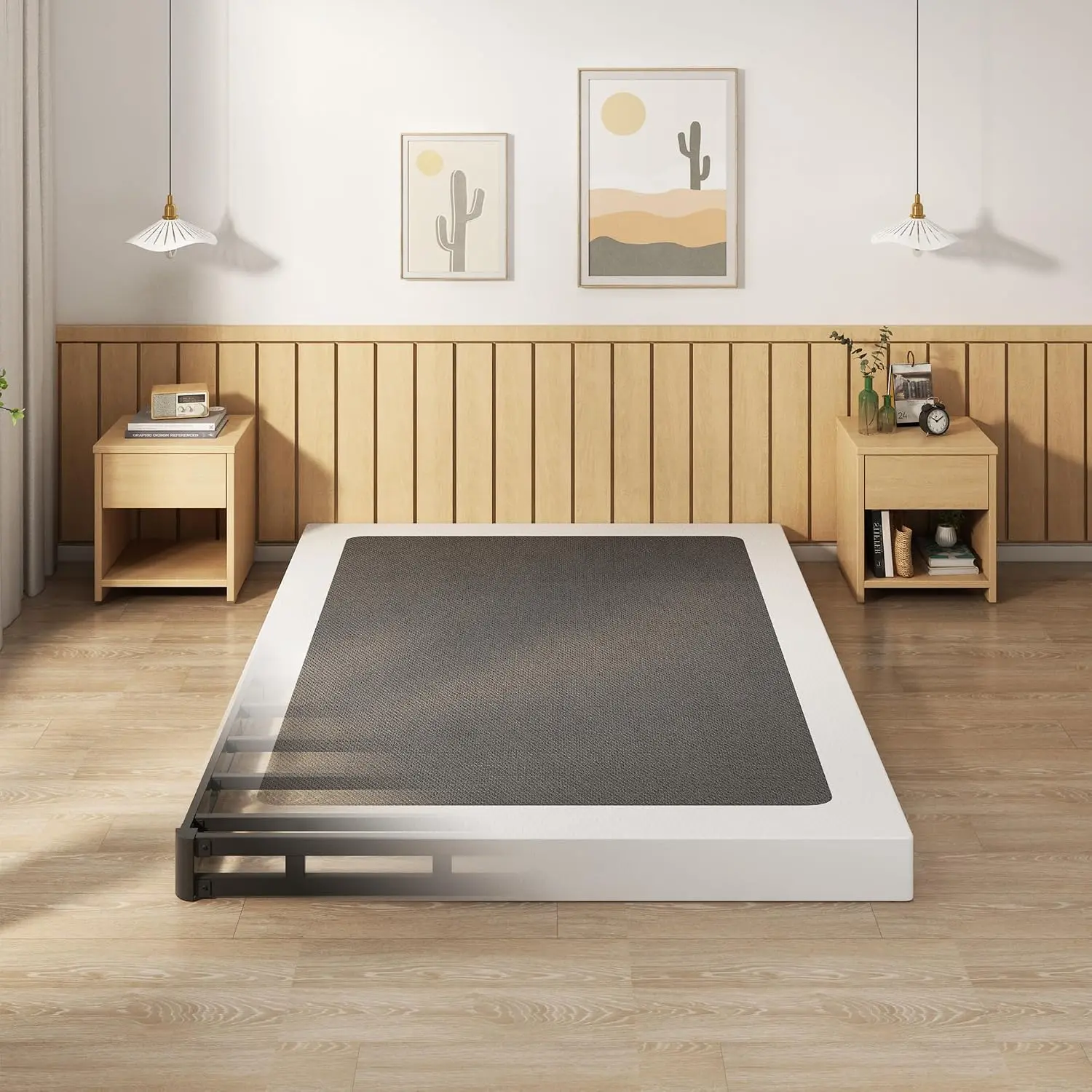 Full Size 5-In Metal Box Spring Bed Base with Fabric Cover, Modern Heavy-Duty Mattress Foundation, 3000LBS Max Weight Capacity, Noise-Free, Easy Assembly, Non-Slip, Black