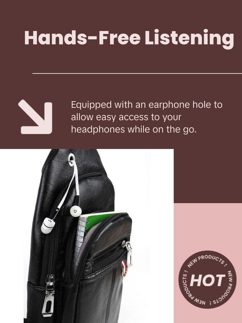Versatile Vegan Leather Crossbody Sling Bag with Earphone Hole - Hands-Free Music