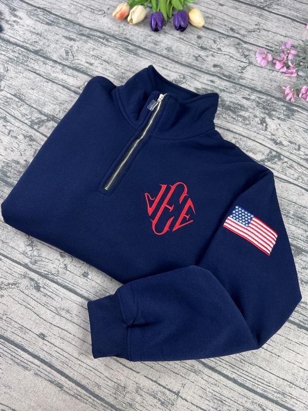 Custom Embroidered Diamond Monogram Quarter Zip Pullover – Classic Personalized Sweater for Men