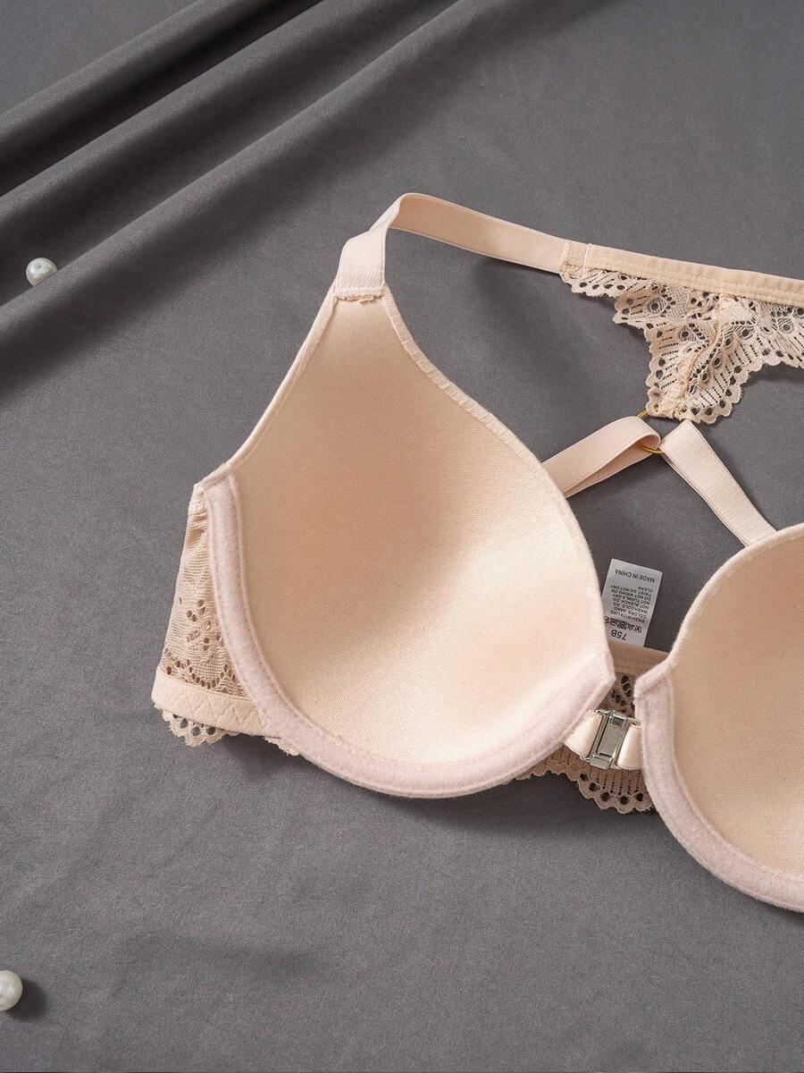 3pcs Front Closure Lace Patchwork Bras for Women Underwire Push-Up Anti-Sagging Sexy Back Design Basic Elegance Minimalist Style