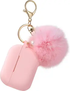 Protective Case Cover for Airpods Pro (2nd Gen) - Silicone Case Skin with Cute Pom Pom Keychain