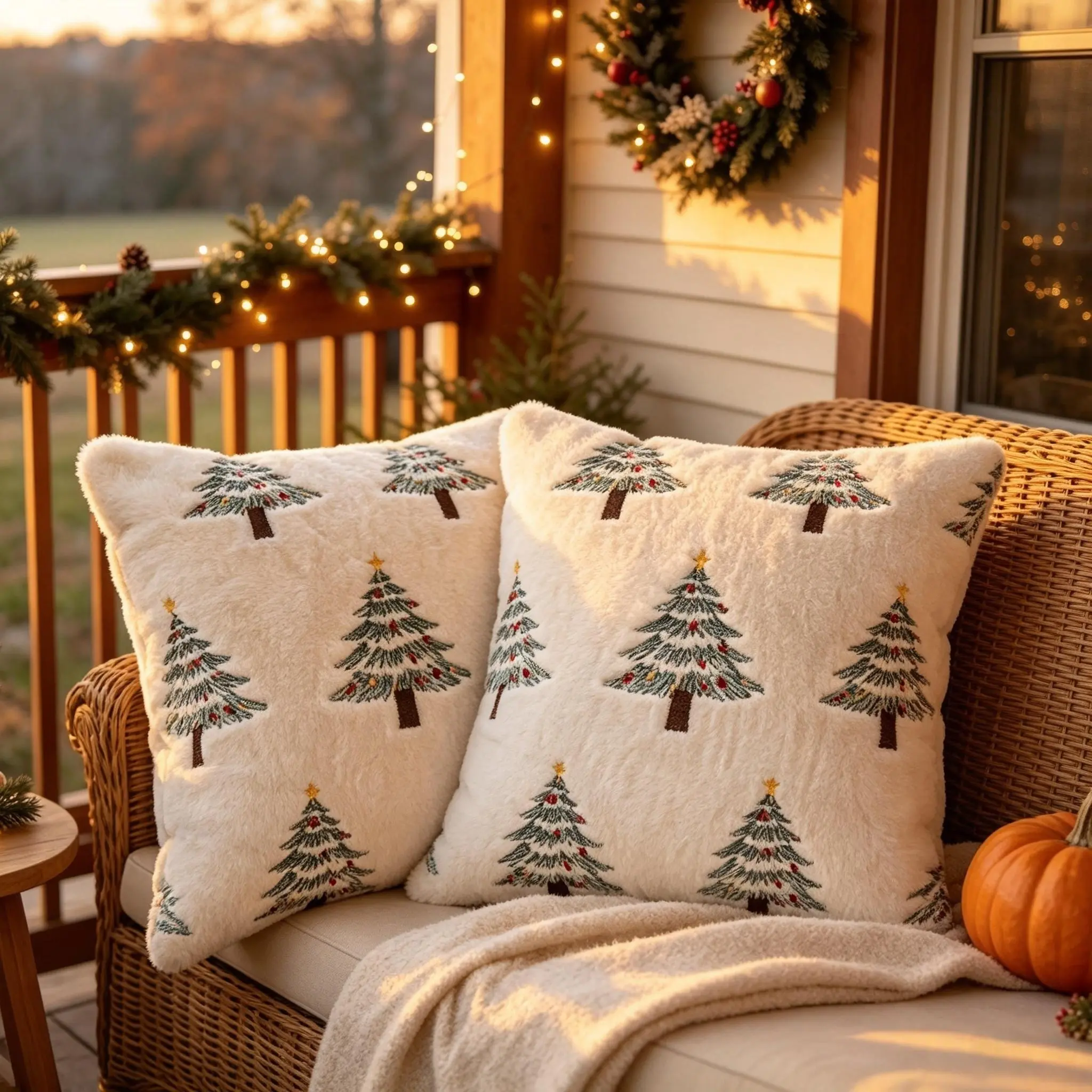 Christmas cushion covers Christmas decorations  soft rabbit fur embroidered cushion covers 18*18 inches Suitable for indoor decoration on sofas or in bedrooms Christmas Throw Pillow Covers
