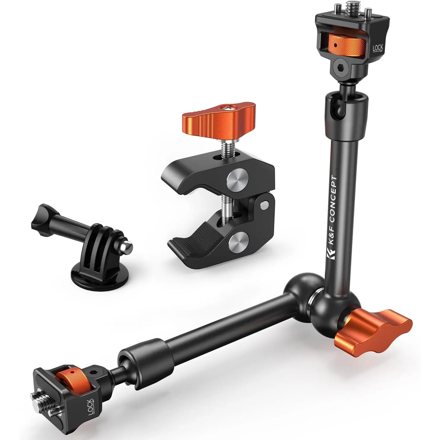 K&F CONCEPT 11 in Rubber Clamp Mount Kit - Adjustable Magic Arm, ARRI 1/4"-3/8" Thread Screw, 360° Rotatable Ball Head Articulating Mount for DSLR Cameras, Monitors, LED Lights