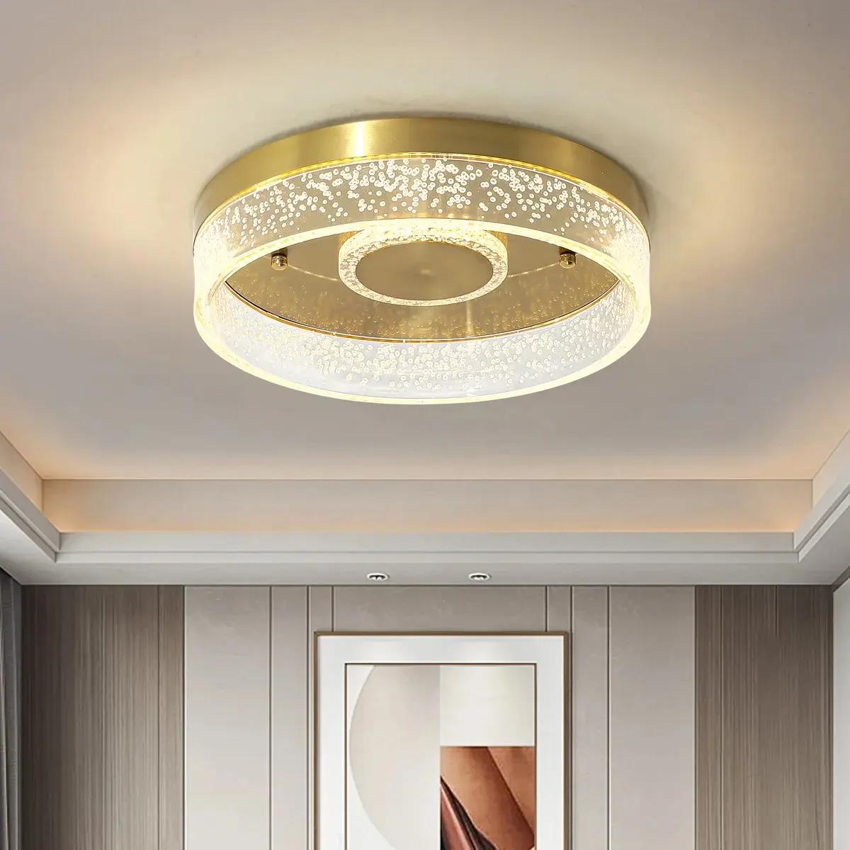 Garwarm 12in LED Flush Mount Ceiling Light - 20W Acrylic&Iron Dimmable Architectural Lamp, Easy Install Interior LED Light with Soft Glow for Dining Room, Bedroom