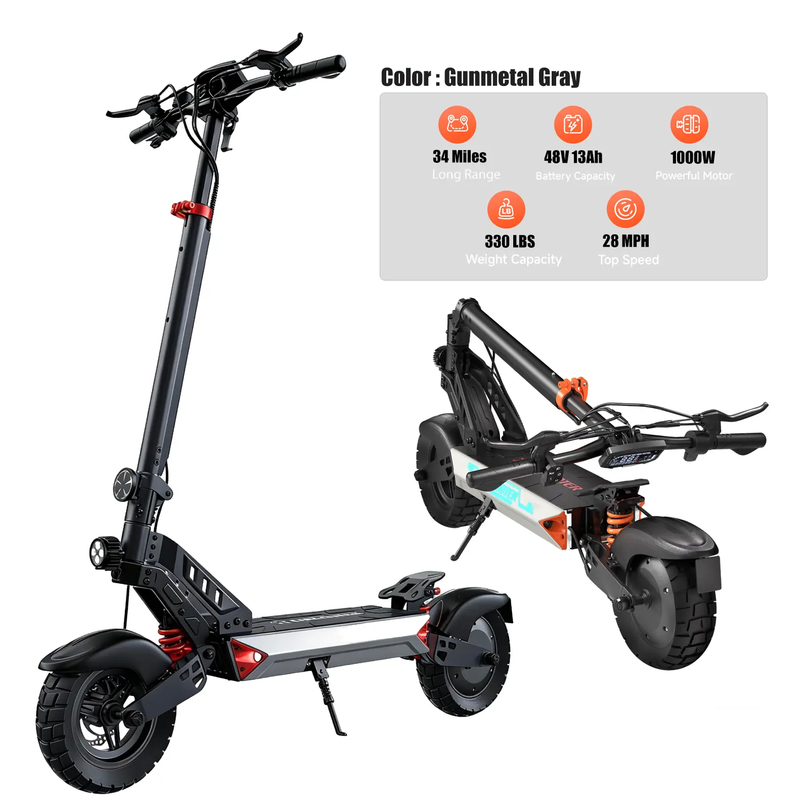 L1 -Gray | 1000W, 624Wh,34 Miles,28MPH