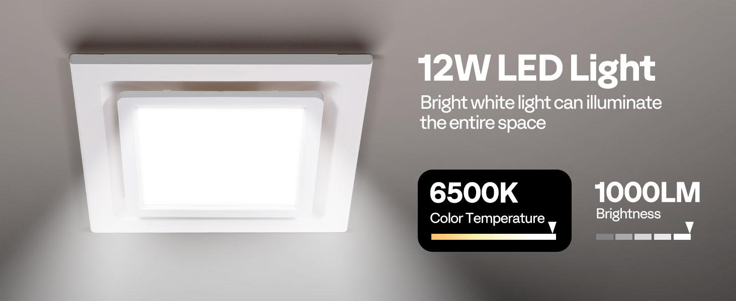 VIVOHOME Bathroom Exhaust Fan with Light, Ceiling Ventilation Fan, 3-Color Adjustable LED (3000K/4500K/6500K), 4" Duct Mount for Shower & Home Use