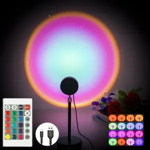 Fall Sunset Lamp Projector Light 180° Adjustable RGB Mood Lamp with 4 Modes Remote Control Battery Included for Bedroom Gaming Room Live Streaming Christmas Gift DC Power Supply