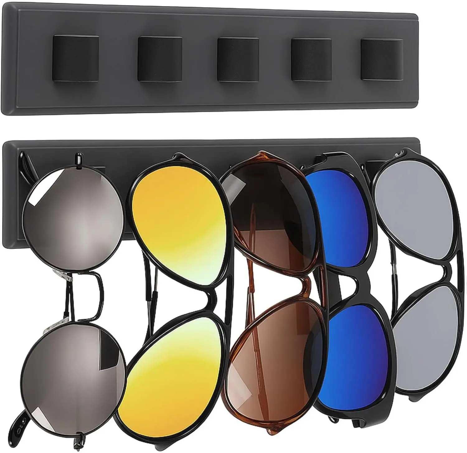 2 Pack Wooden Sunglasses Organizer Wall Mounted - Rustic Sunglass Holder for RV, Garage Door, Office & Home Decor - Glasses Storage Display Rack Gift for Women, Husband, Sunglass Lovers