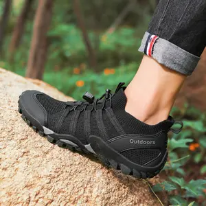 Men’s Breathable Mesh Hiking Shoes Non-Slip Rubber Outsole Trail Sneakers for Outdoor Trekking Camping All-Terrain Adventures Classic Black Bold Black-Red Neutral Tones