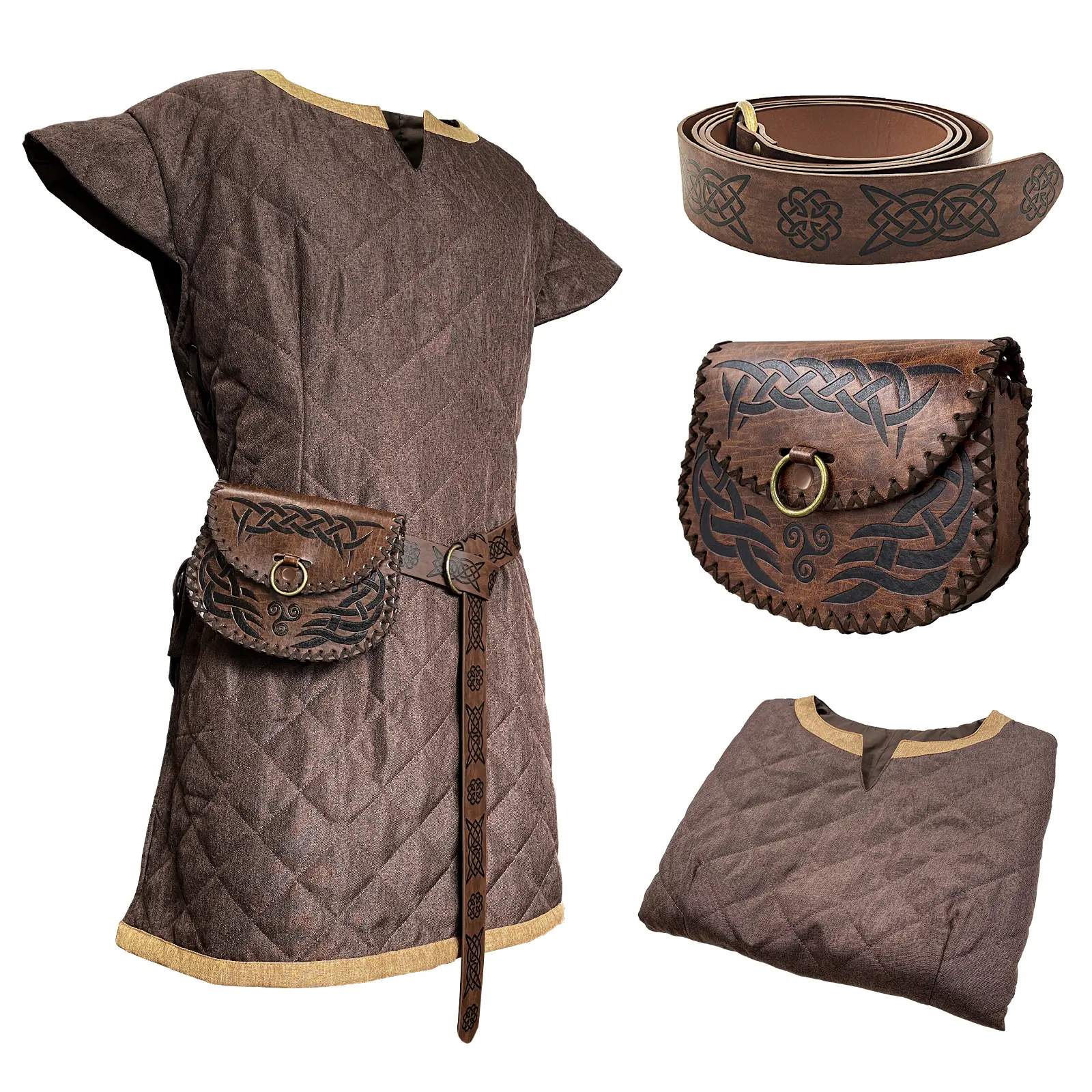 HiiFeuer Men's Medieval Polyester Tunic Set with Vintage Belt & Bag - Menswear Mens Clothing, Armor-Inspired Historical Outfit for Renaissance LARP Cosplay, Multi-Size Including XXL Clothes