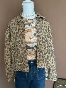 Studded cheetah denim jacket