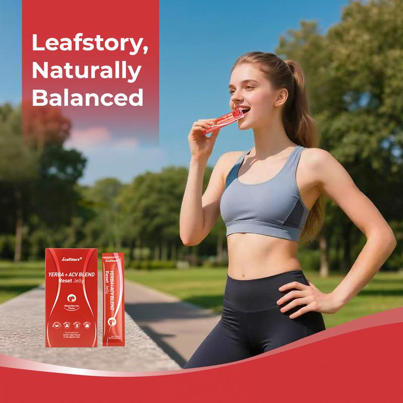 【Only 9.9】LeafStory Yerba + Apple Vinegar Reset Jelly（7 Sticks) : Mixed Berry Flavor, Support Digestion, Gut Health, and Metabolism, Debloat, Natural Ingredients , Sugar-Free, Gluten-Free, Non-GMO, Gelatin-Free-S1