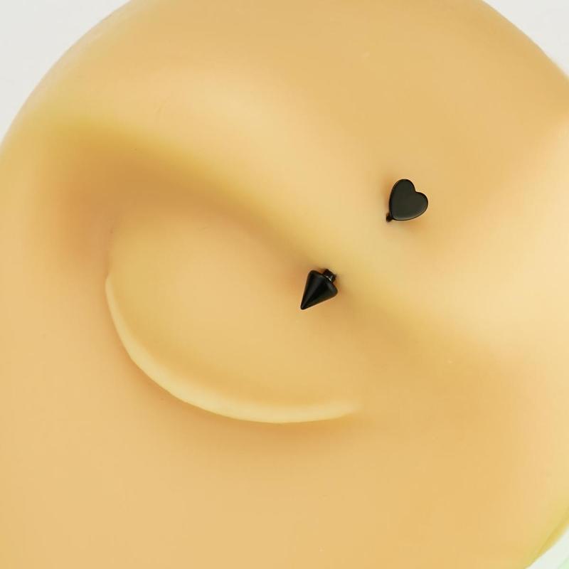 Oufer 16G Titanium Flat Heart & Spike Eyebrow Rook Ring Vertical Labret Snake Bite in Gold Black Silver