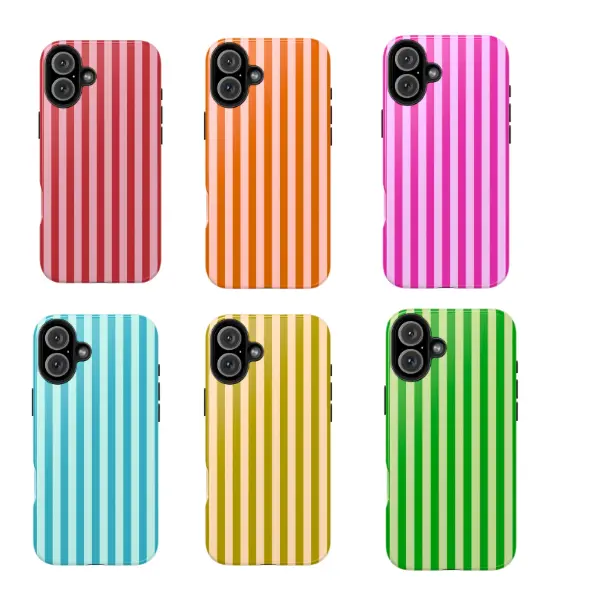 Bold Candy Stripe Cellphone Case - Mixed Color 1 Vertical Lines (Red,Orange,Pink,Blue,Yellow,Green) - Shockproof Casing Shell, Handheld Accessory for iPhone 12,13,13 Pro,14,15,16,17 Devices