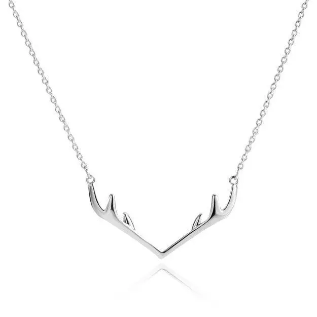 Women's Deer Horn Pendant Necklace, Short Metal Coated Adjustable Collar Chain, Romantic Animal Jewelry for Birthday Gifts, Female, Daily, Metal Coating, Elegant, Chain Jewelry Necklaces, Deer Horn Design