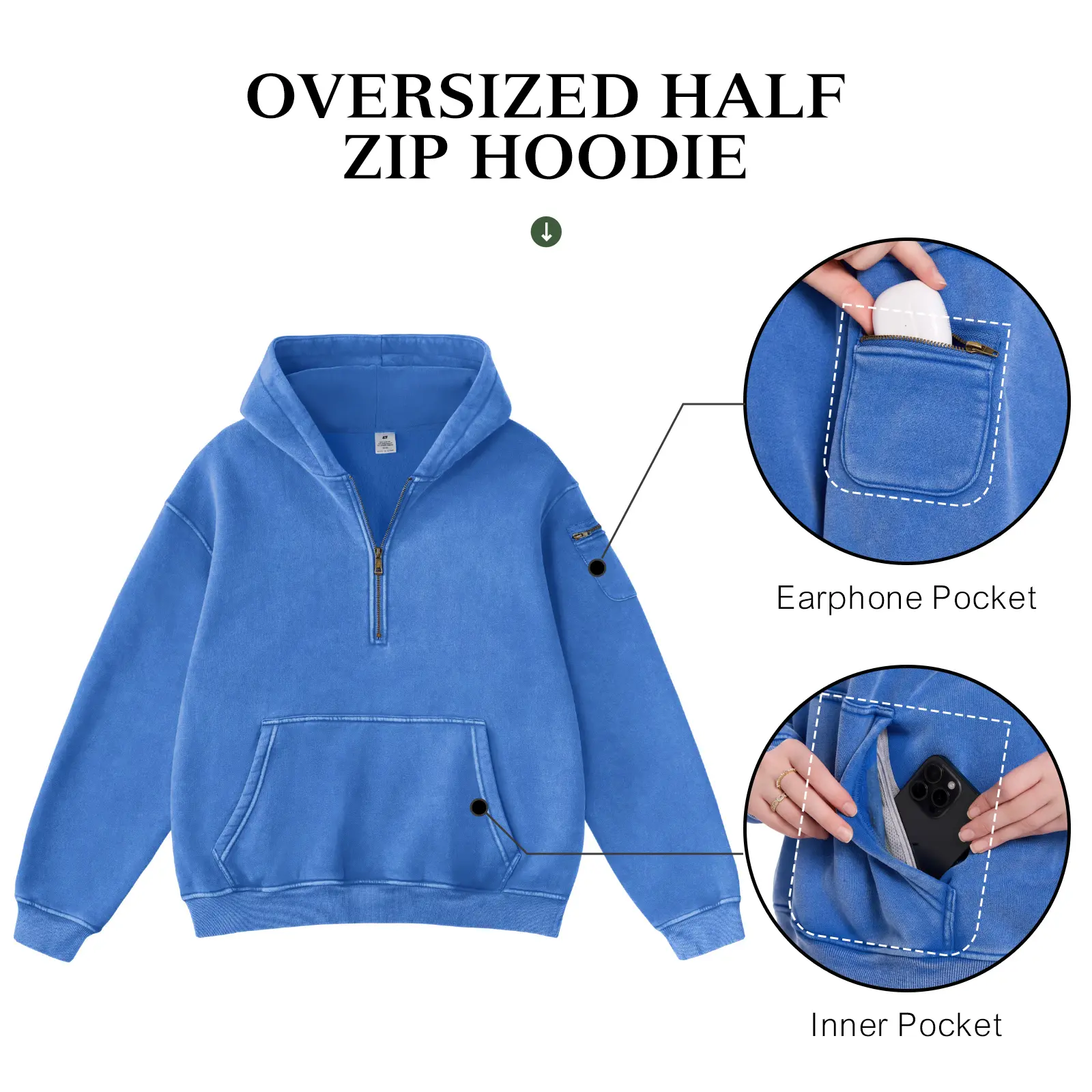 FAIABLE Unisex Oversized Half Zip Hoodie for Men and Women