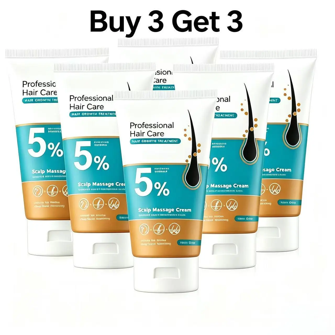 Buy 3 Get 3 Free 5% Minoxidil & Keratin Scalp Massage Cream for Hair Growth Treatment Men Women Nano Foam Essence Fast Regrowth Prevent Loss