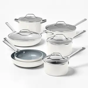 Figmint 12PC Aluminum Cookware Set 450 Degree F Cream Nonstick Ceramic Coated