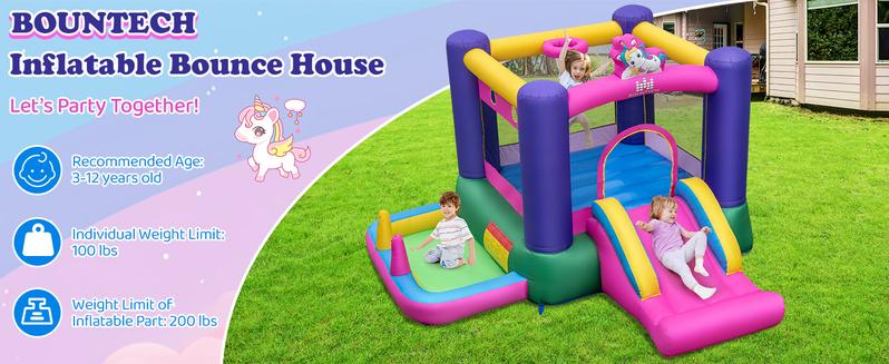 Costway Inflatable Bounce House with Ball Pit, Bouncy House for Kids Indoor Outdoor w/Basketball Hoop, 480w Blower, Mini Bounce House with Slide for Boys Girls Backyard Birthday Party Gifts
