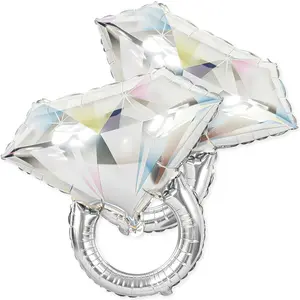 2-Pack Silver Diamond Ring Balloons, 26-Inch White & Gold for Engagement & Wedding Decor