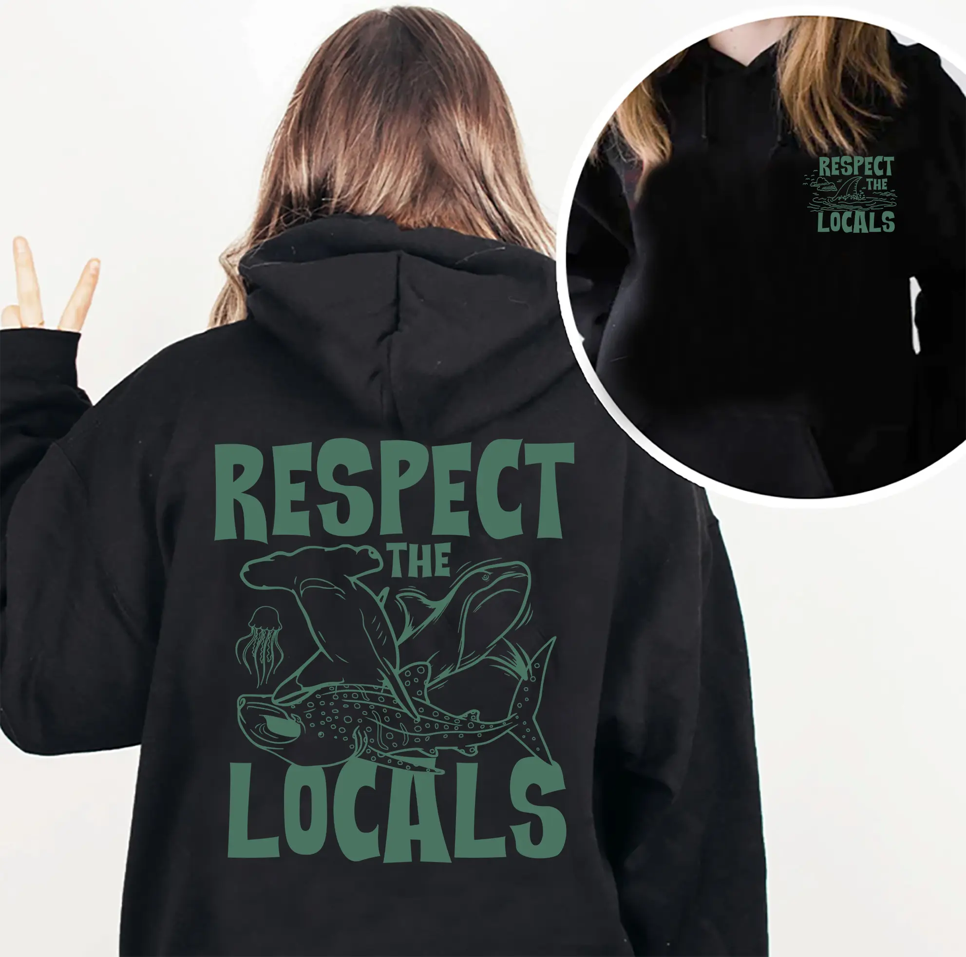 Respect The Locals Hoodie - Shark Hoodie, Respect The Local Sharks Hoodie, Trendy Ocean Hoodie