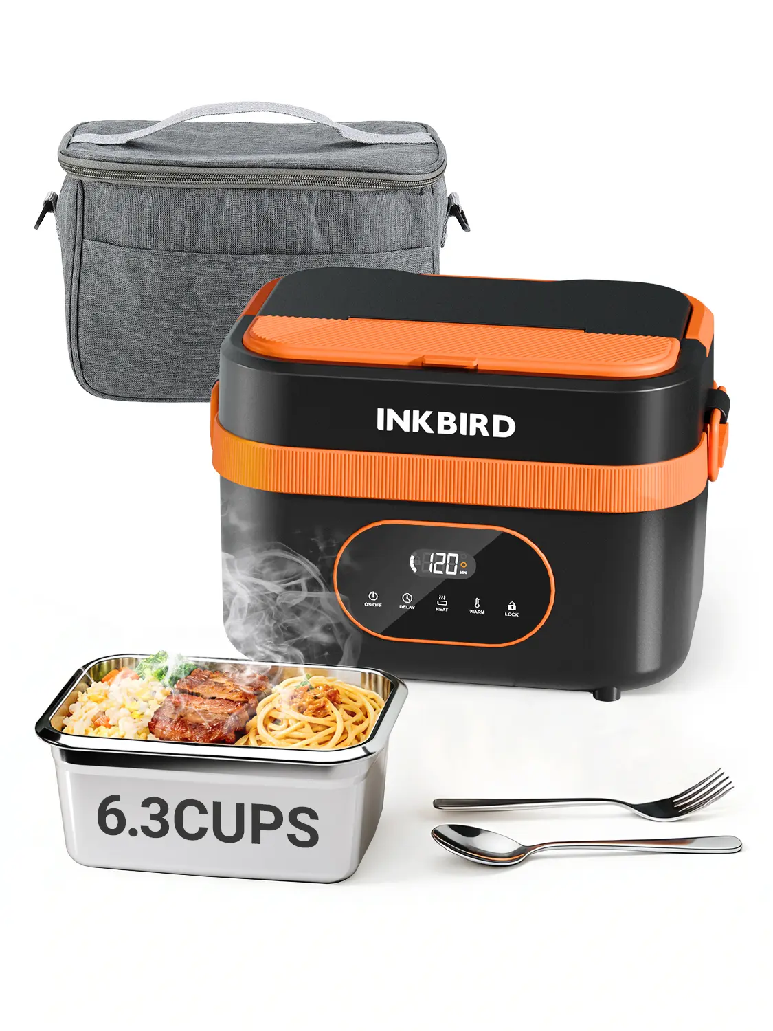 [Back to School] INKBIRD Cordless Rechargeable Heated Lunch Box - Leak-Free Sealed Tableware,16000mAh Electric Food Warmer with 1.5L Stainless Steel Container, Portable for Construction Workers,home essentials