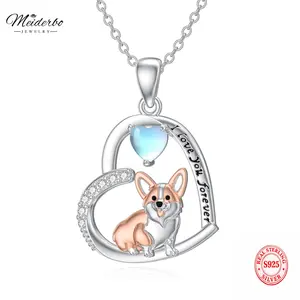 MEIDERBO Jewelry Dog Necklace 925 Sterling Silver Dachshund/Corgi/Pitbull/Yorkshire/Schnauzer Pendant Cute Animal Puppy Dog Jewelry Gifts for Women