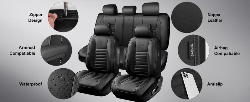 CAR PASS Nappa Leather Seat Covers Protection for Front Seats Universal Waterproof & Anti-Slip Design Airbag Compatible for Sedan, SUV, Pickup Truck  Black 1 Count