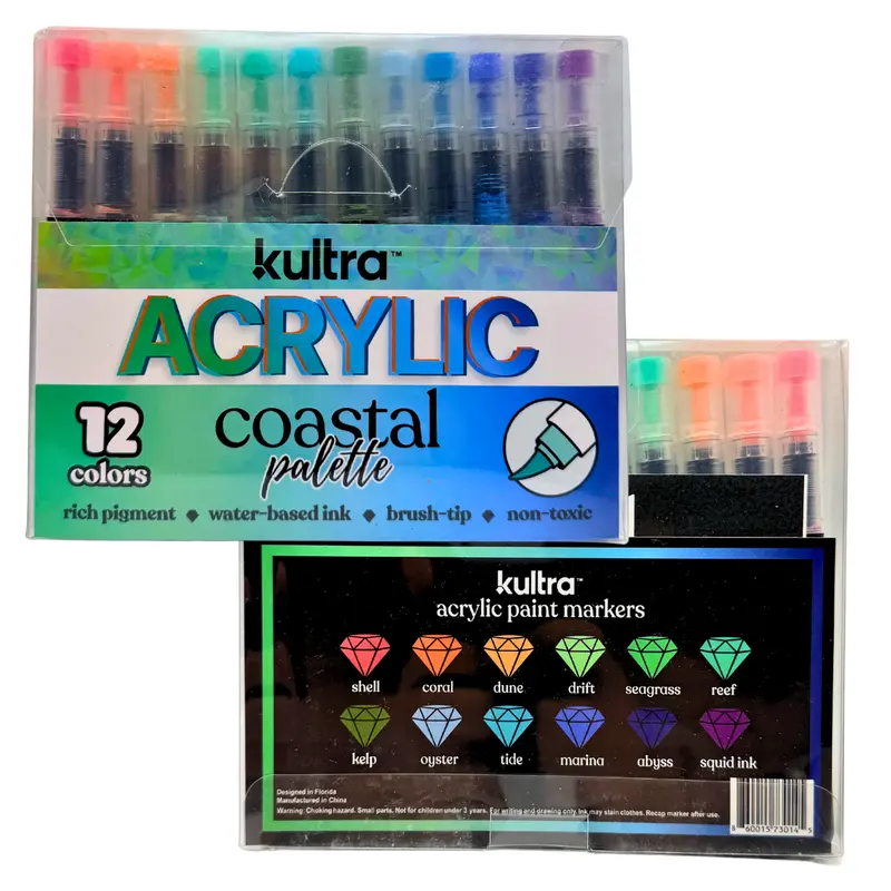 Kultra Brush Tip Acrylic Paint Markers – 12 Pack | Highly Opaque Direct-Injection Acrylic Markers