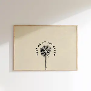 Retro Beach Print: Coastal Palm Tree Wall Art, Minimalist Décor