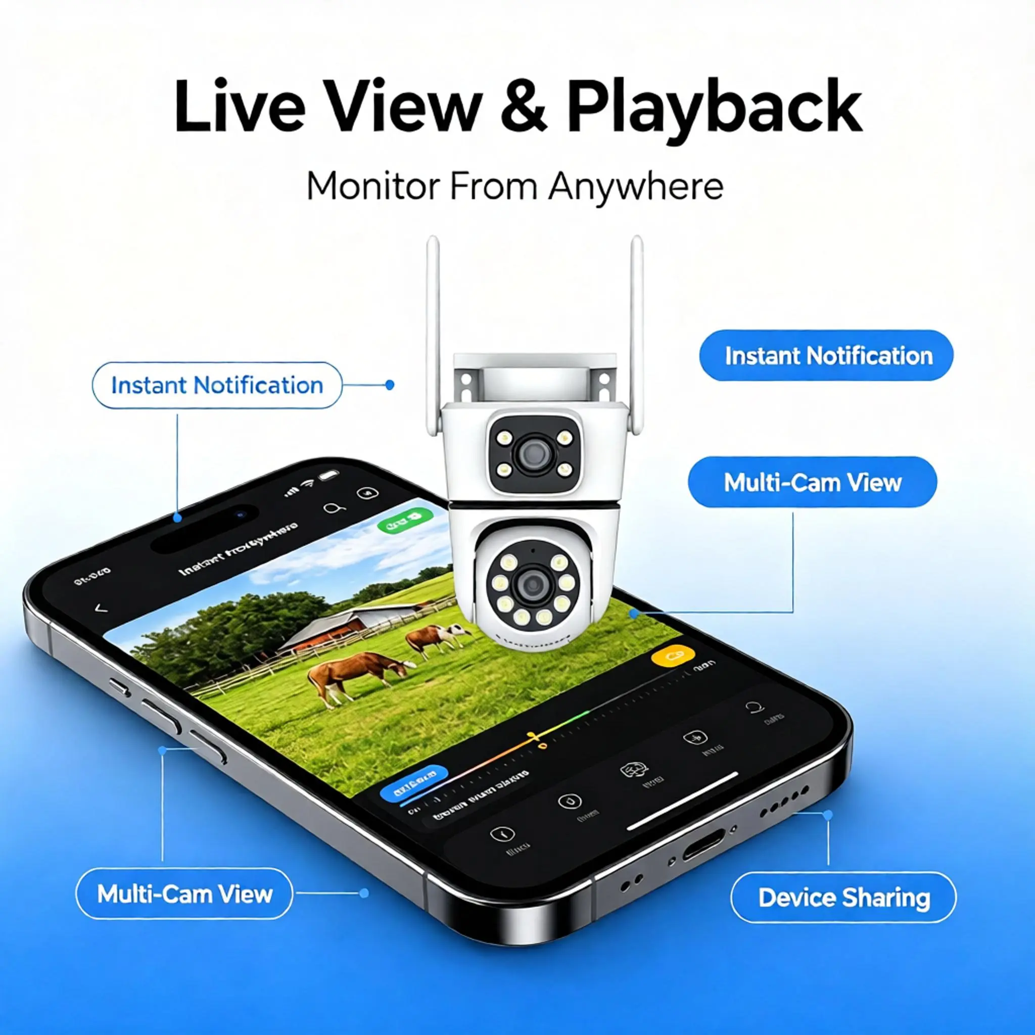 Dual-Lens Outdoor Security Camera 2K 3MP WiFi - 360° Panoramic View, Full-Color Night Vision, AI Human/Vehicle/Fire Detection, 2-Way Audio, Light & Sound Alarm, 2.4G/5GHz, Yoosee App