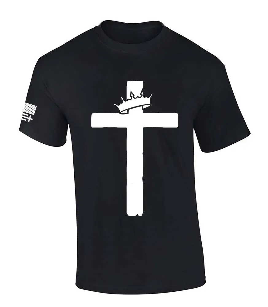 TRENZ SHIRT COMPANY Men's T-Shirt, Casual Round Neck Soft Cotton Top with Christian Faith Graphic & Patriotic American Flag Sleeve