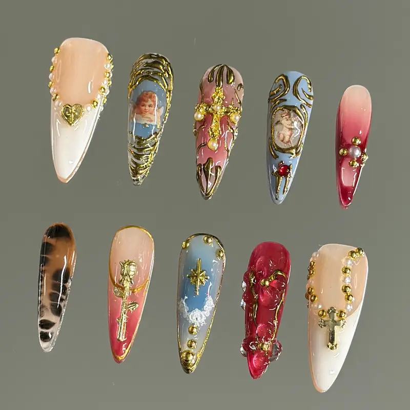 NailVesta ANGEL'S BLUSH – 100% Handcrafted 3D Press-On Nails | Reusable, Long-Lasting, Salon-Quality Press On Nails Handmade