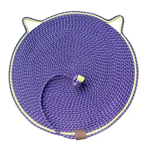 Multi-Functional Cat Mat, Self-Play Ball Toy, Sleeping Pad, Washable, Durable, No Shedding, Natural Cotton Rope, 23.6-Inch Round Floor Mat, Wall Couch & Furniture Protection, Christmas Gift for Cats Calming dog bed