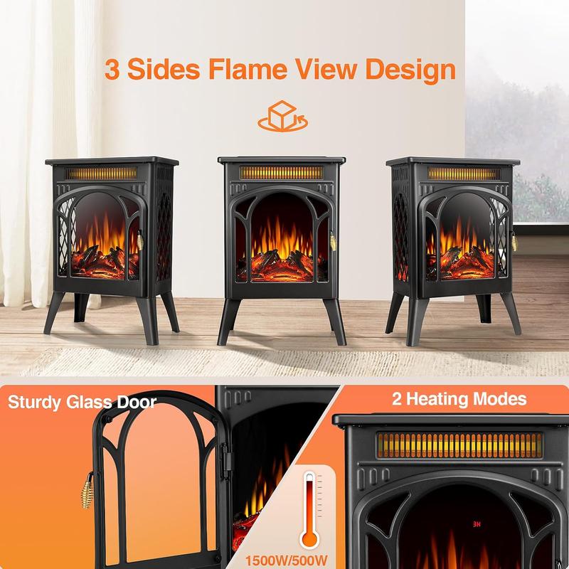 [Live Only] R.W.FLAME Electric Fireplace Stove Heater, 3D Infrared Fireplace, 5100BTU MAX 1500W,All-Metal Design,Adjustable Brightness,Portable,Overheating Protection,Remote,Timer,ETL Certified,Black