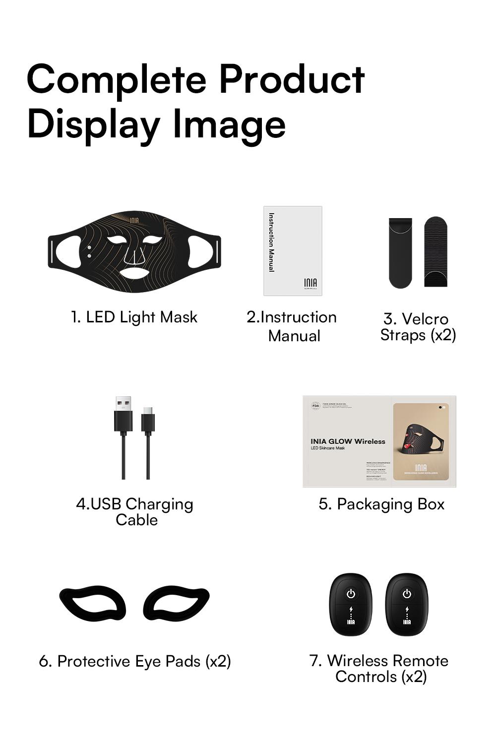 INIA GLOW Wireless LED Face Mask-with Red Light Therapy, 2-Year Warranty, Portable and Rechargeable for LED Facial Mask Skincare at Home and Travel, Best Valentine's Day Gift for Her