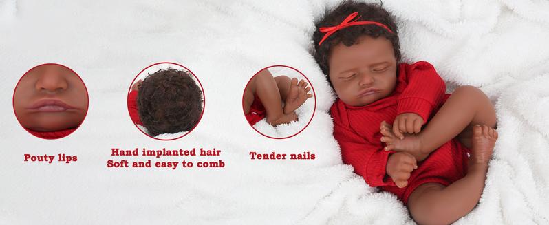 [WOOROY] Reborn Baby Doll - 20 In Black & Brown Skin & African American Skin Doll Rosalie, Soft Cloth Body, Short Curly Hair, Birthday & Christmas Gift for Kids 3+ Reborndolls