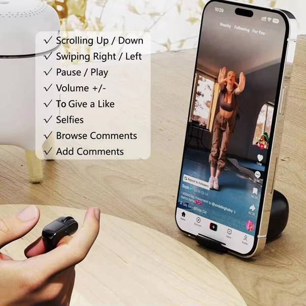 Wireless Bluetooth Ring for Mobile Phone - Short Video Like Button, Lazy Selfie Page Turner, Novel Review Remote Control Mouse (2.4G Version)